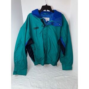 Columbia Windbreaker Jacket Full Zip Teal‎ Blue Color Block Mens Size Medium
